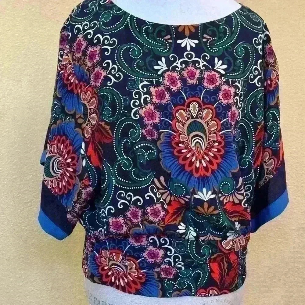 Anthropologie Multicolor Floral-Print Short Sleeve Top - Picture 6 of 9